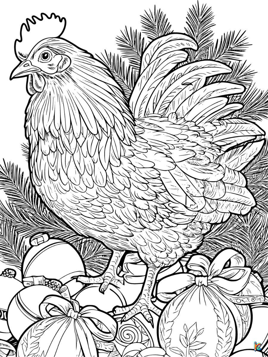 Chicken Christmas Coloring Page