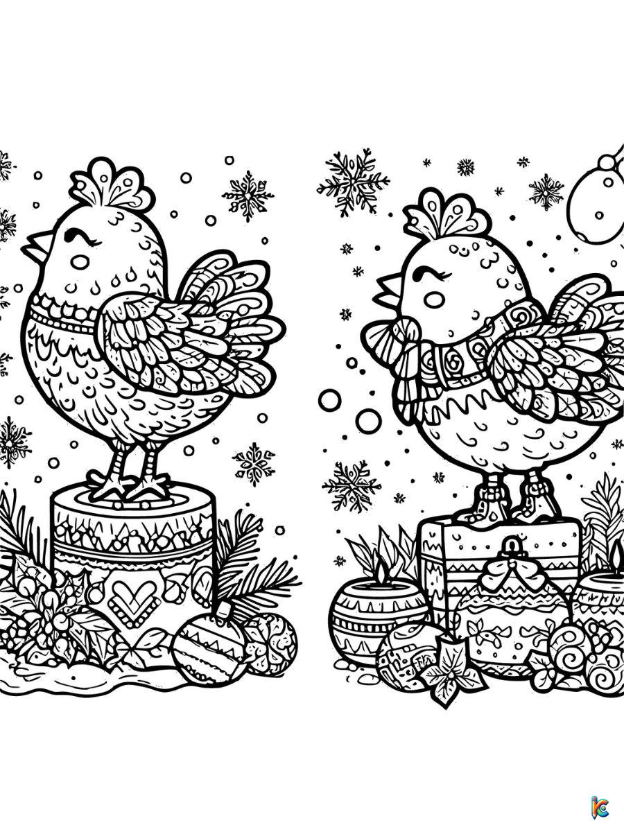 Christmas Chicken Coloring Page