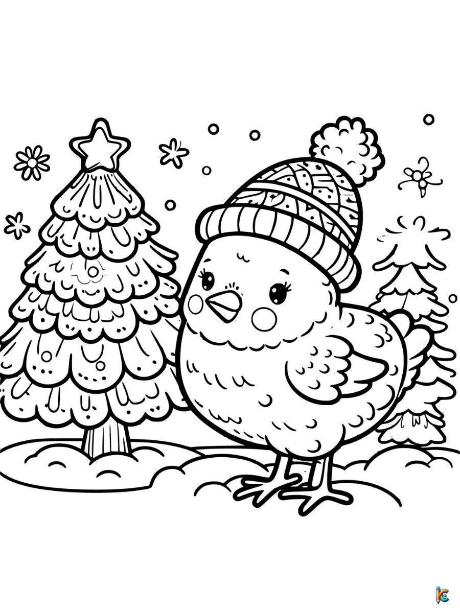 Christmas Chicken Coloring Pages
