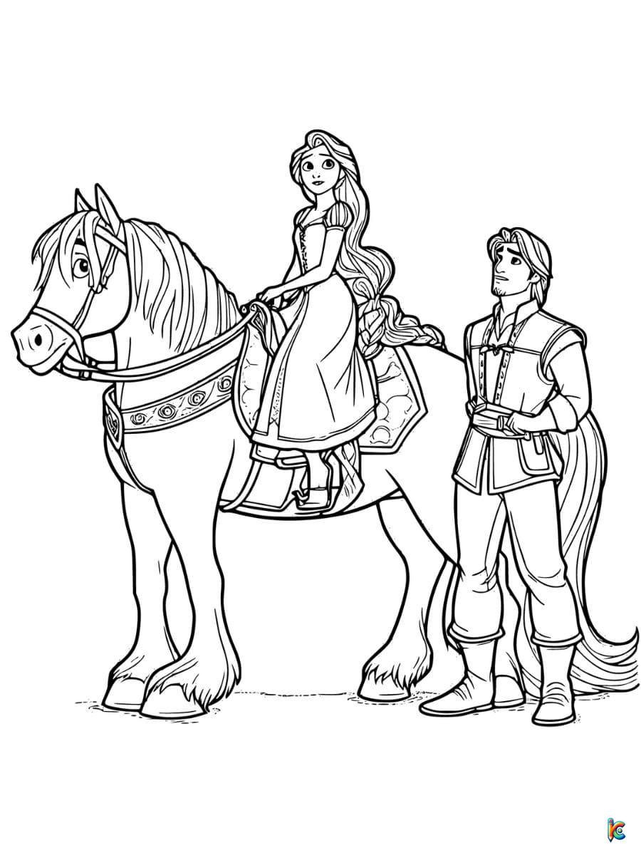 Maximus, Rapunzel And Eugene Coloring Pages