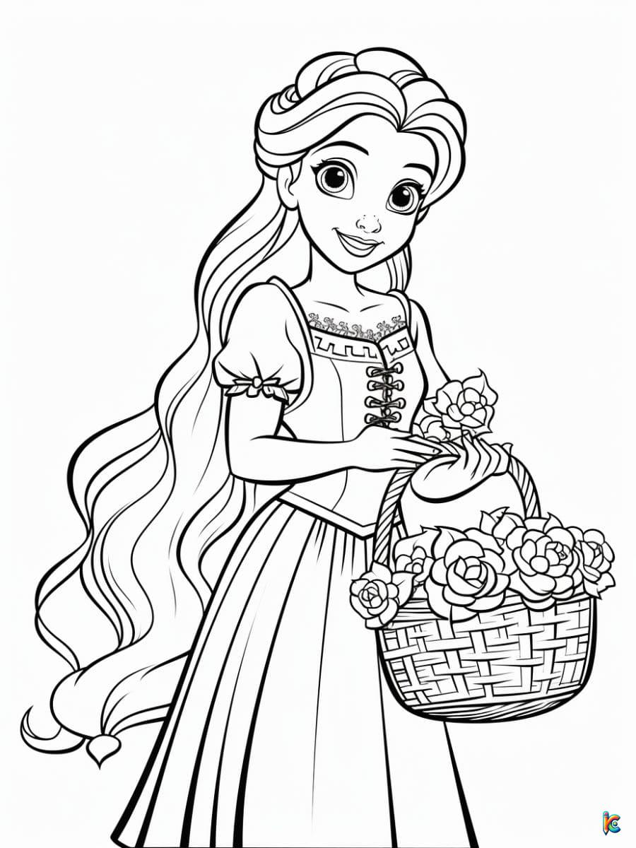 Rapunzel holds a basket of flowers