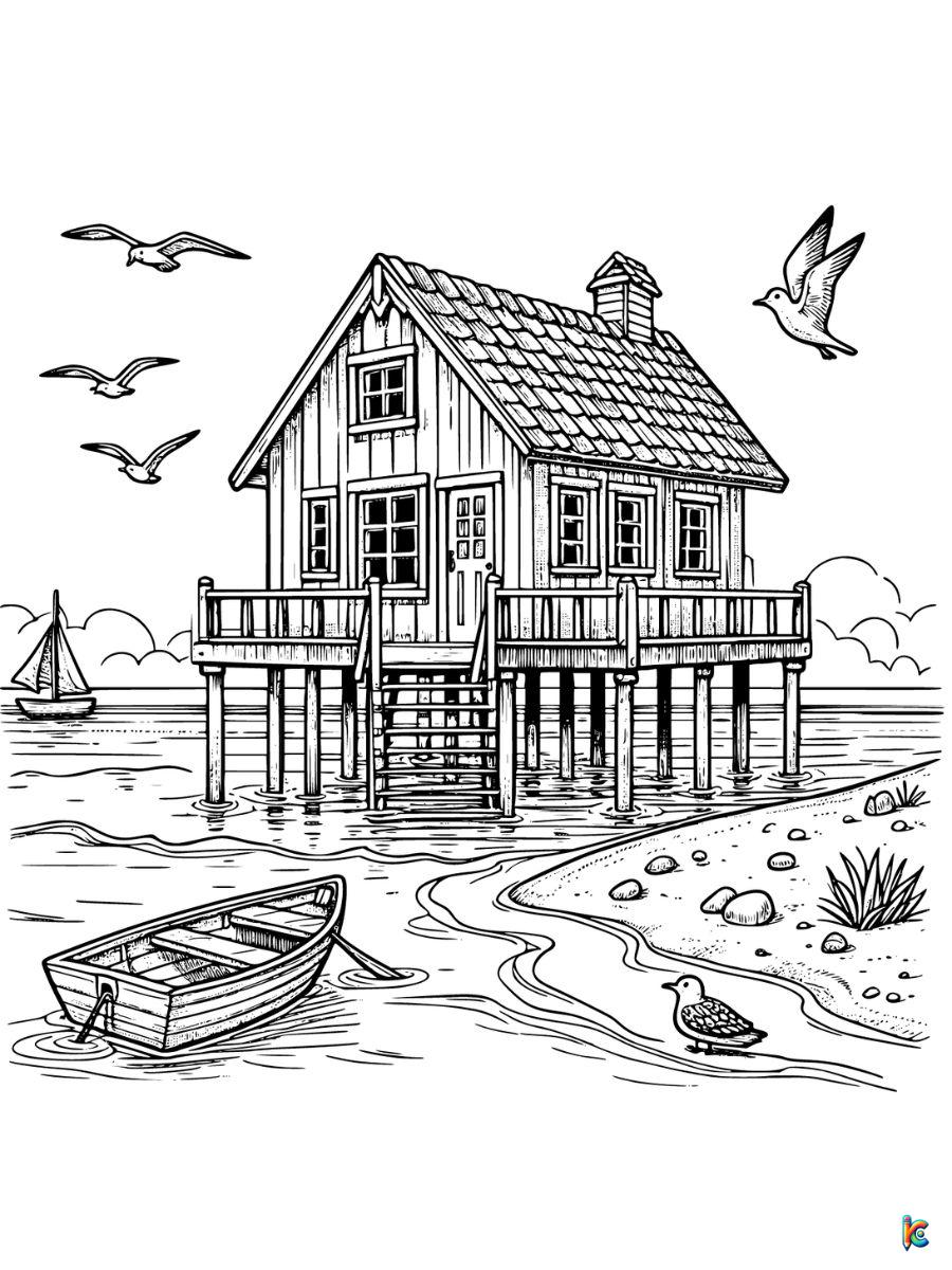 beach house coloring page