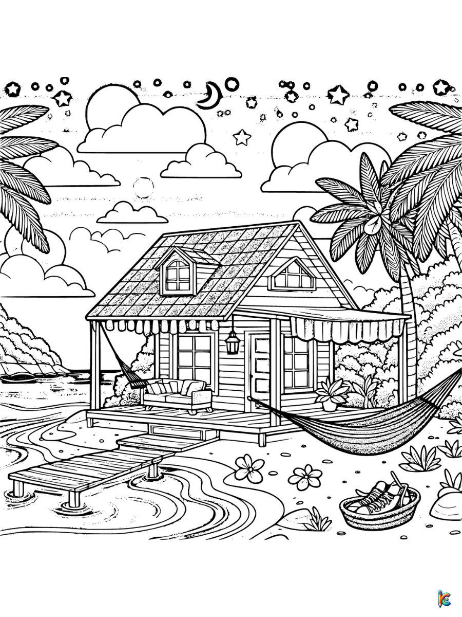beach house sleeping coloring pages