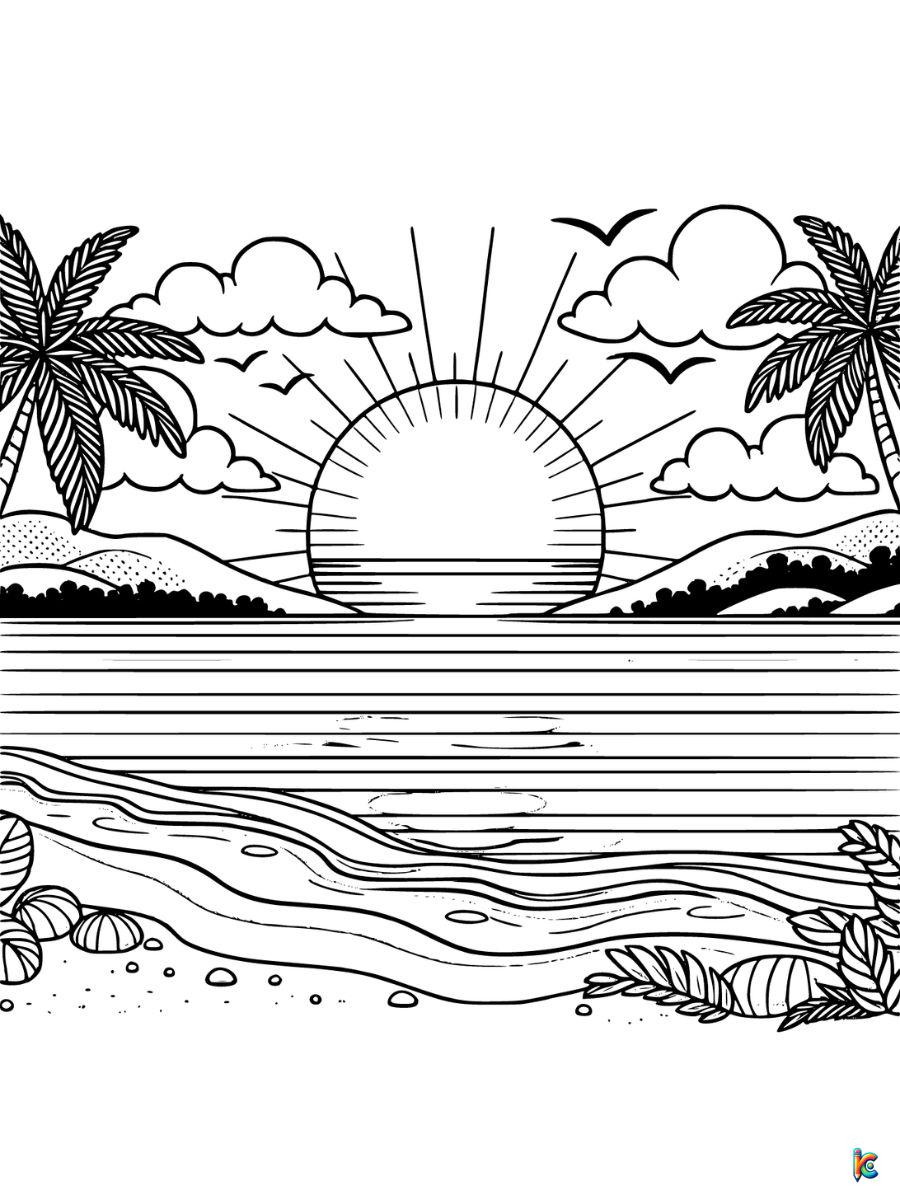 beach sunset coloring page