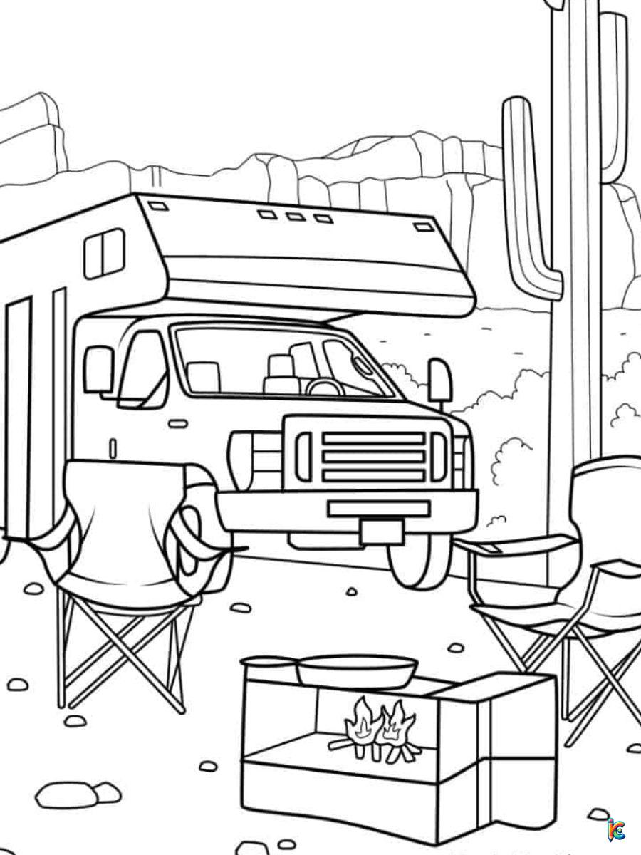 camp coloring page with rv