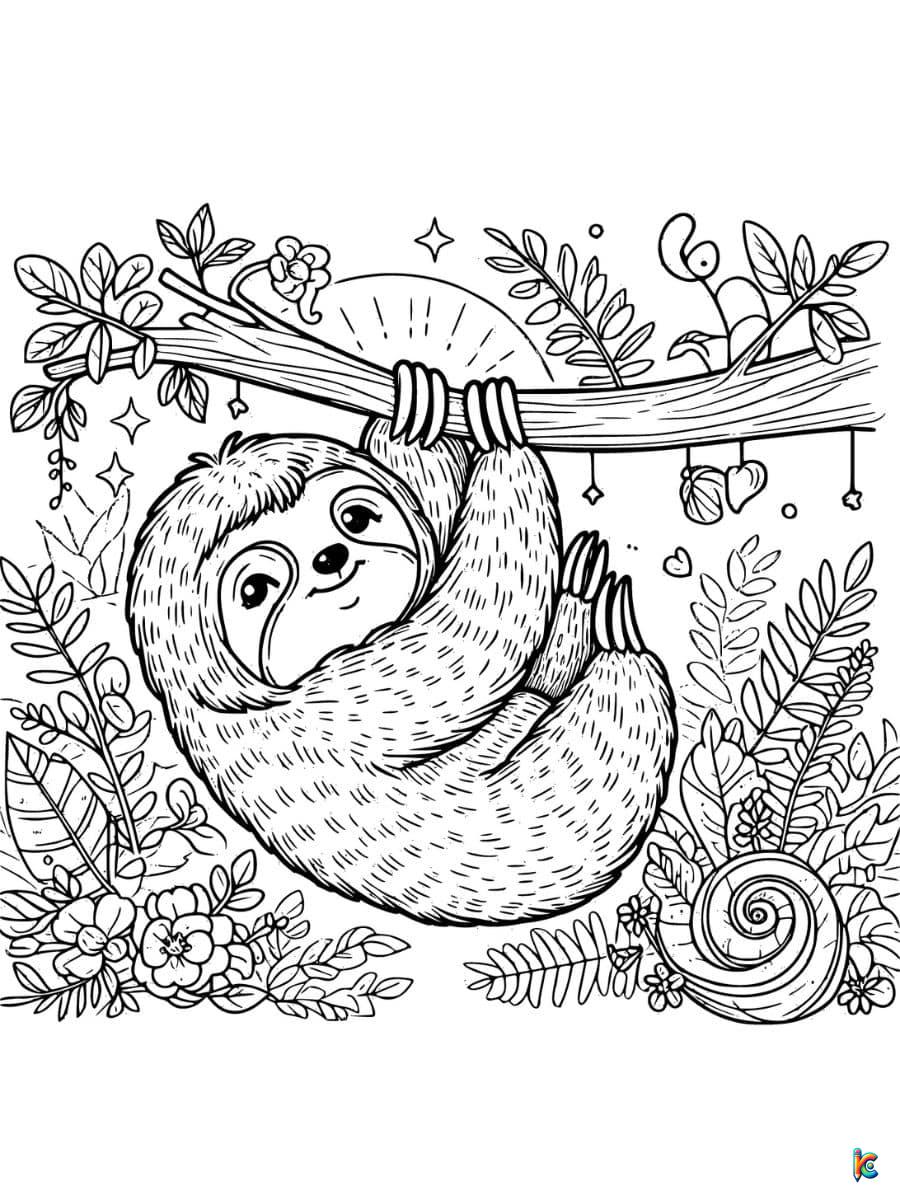 cartoon sloth cute sloth coloring page