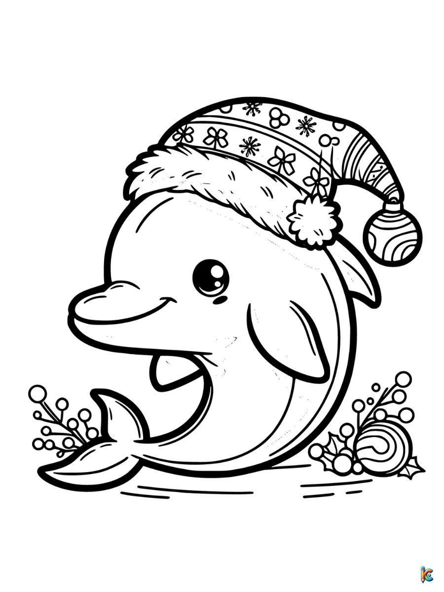 christmas dolphin coloring page