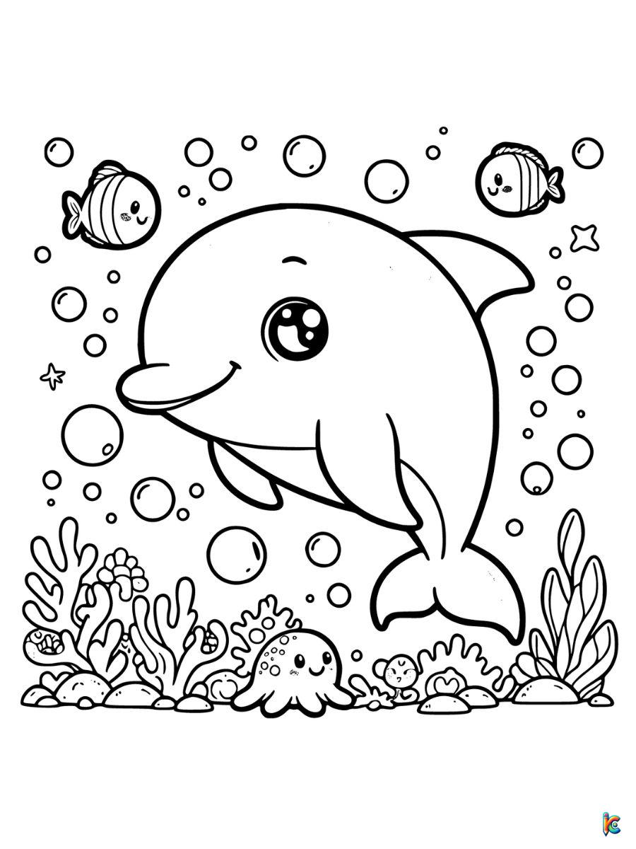 coloring page cute dolphins