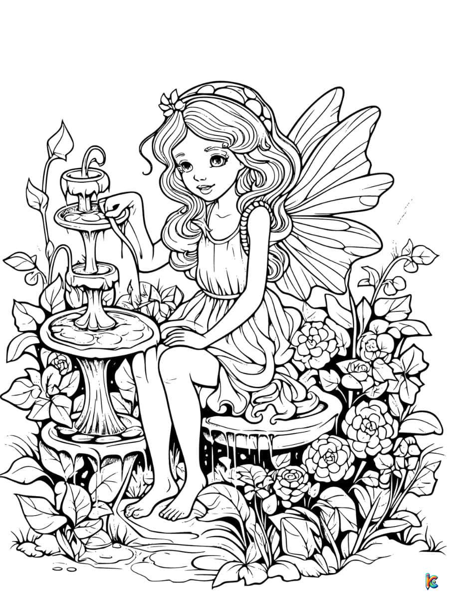 coloring page fairy garden