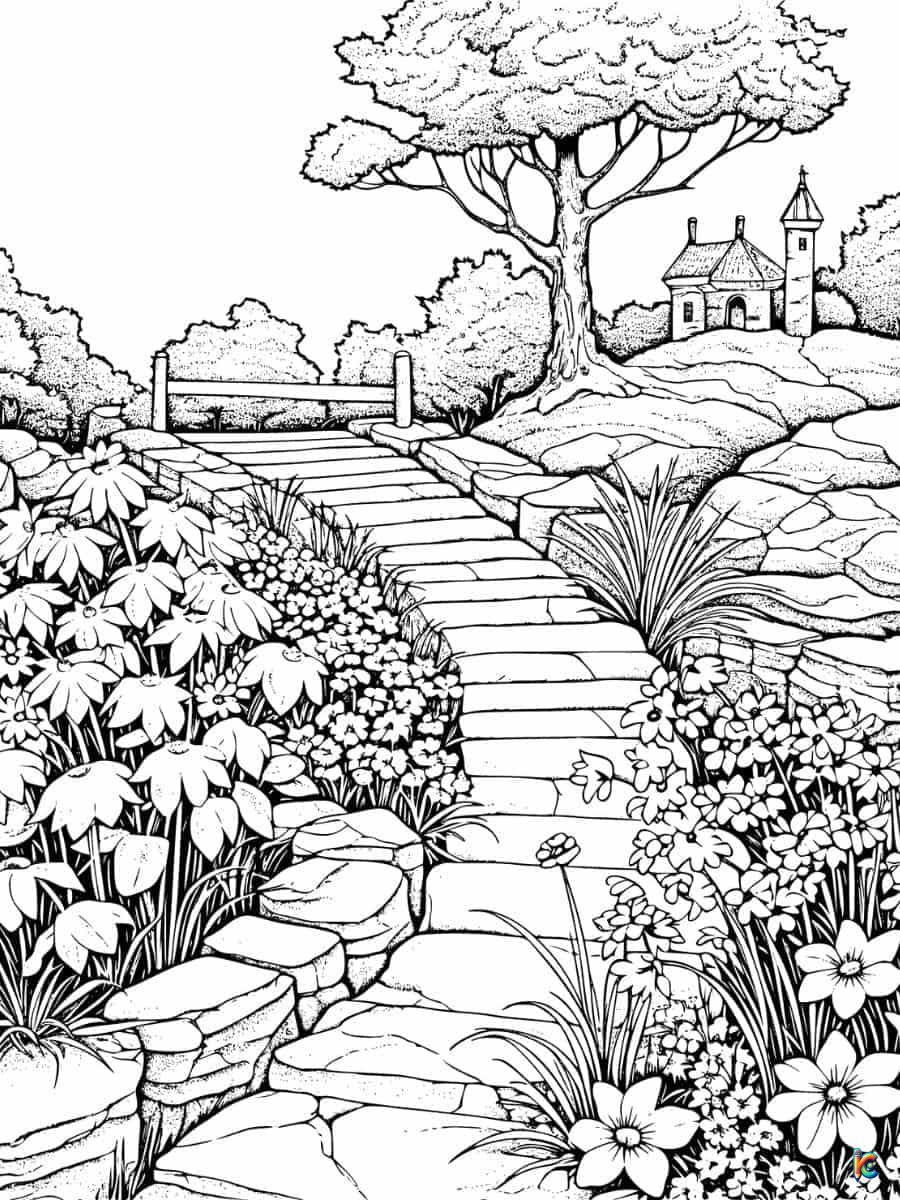 coloring page of a garden