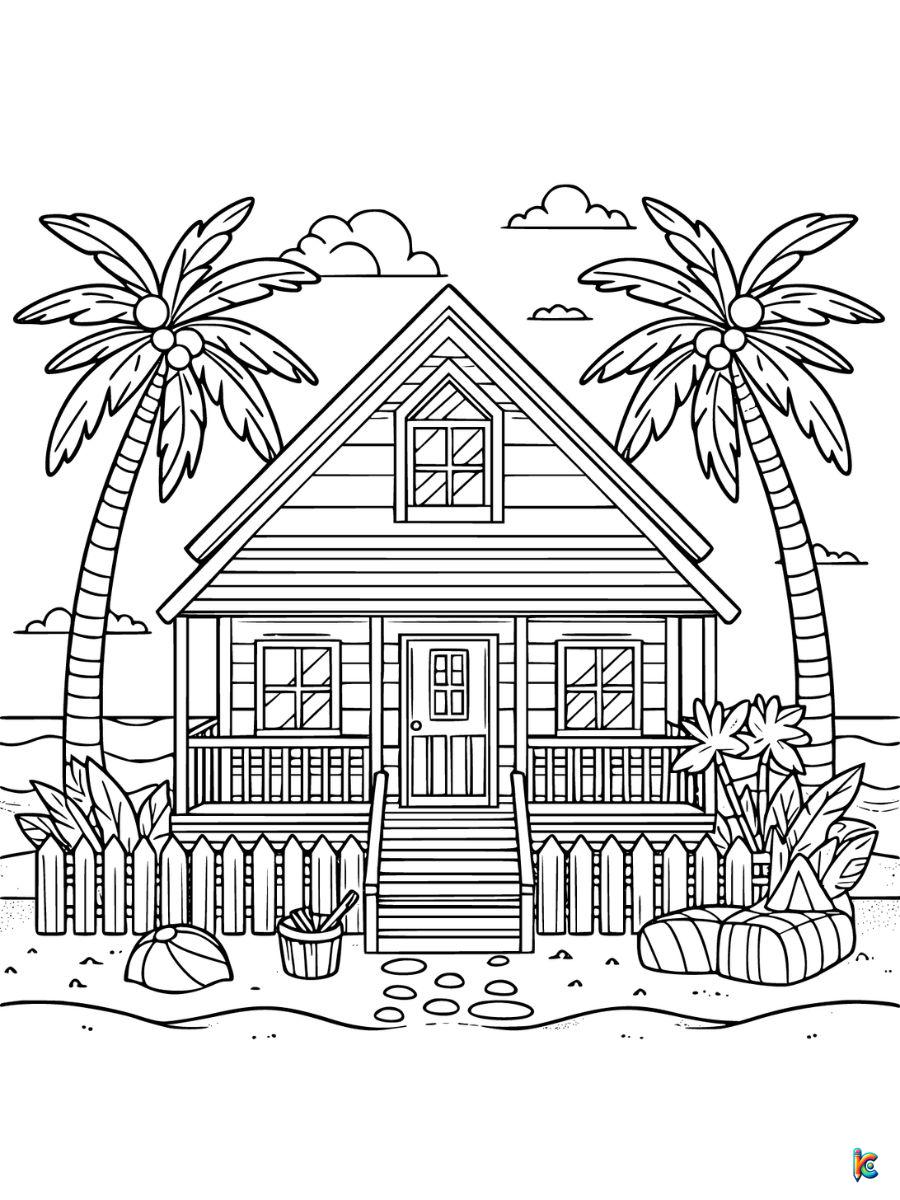 coloring page of beach house