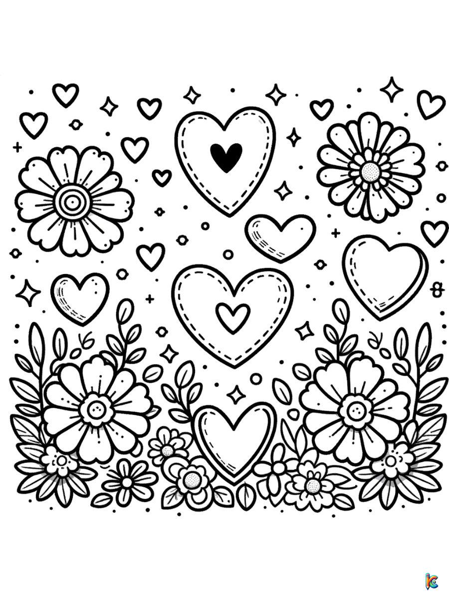 coloring pages hearts and flowers