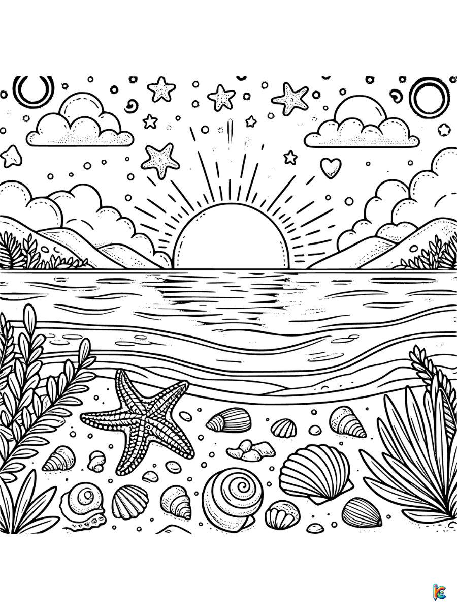 coloring pages of a beach sunse