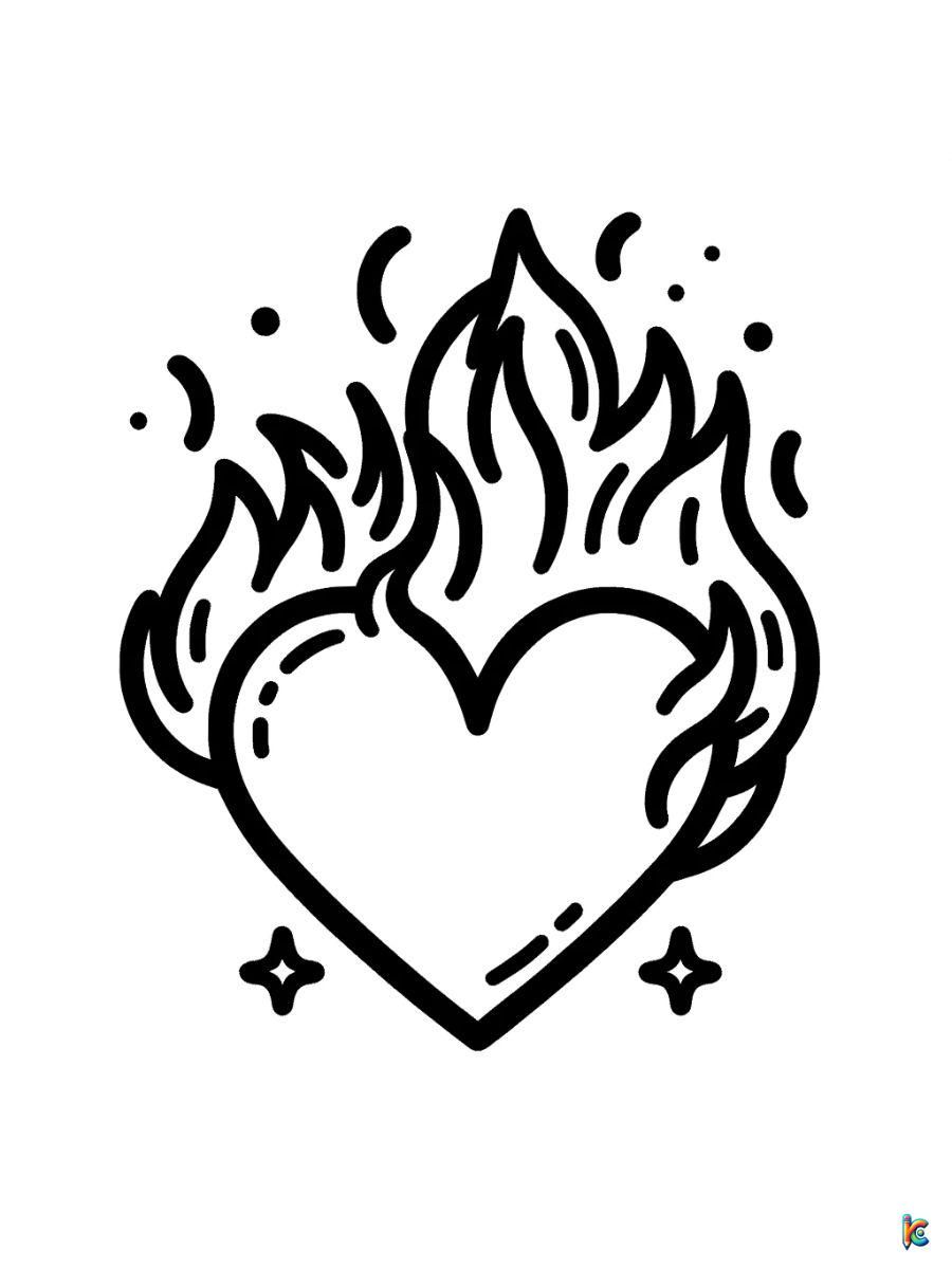 coloring pages of hearts with flames