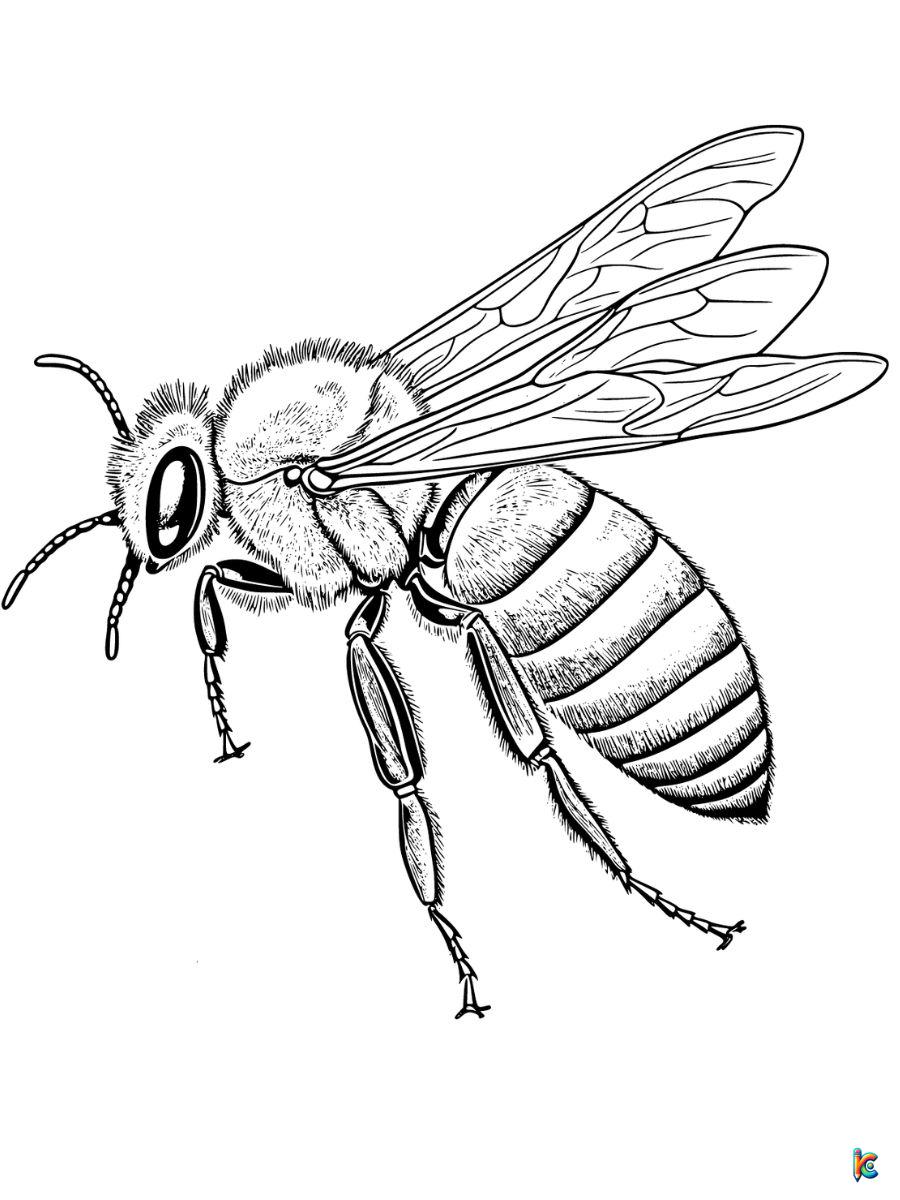 free coloring page honey bee realistic