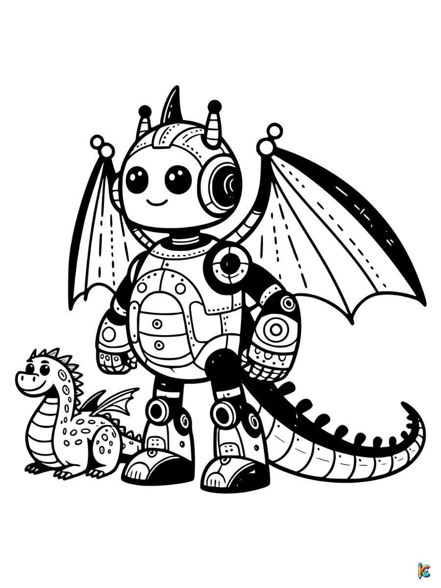 free dragon and robot coloring pages