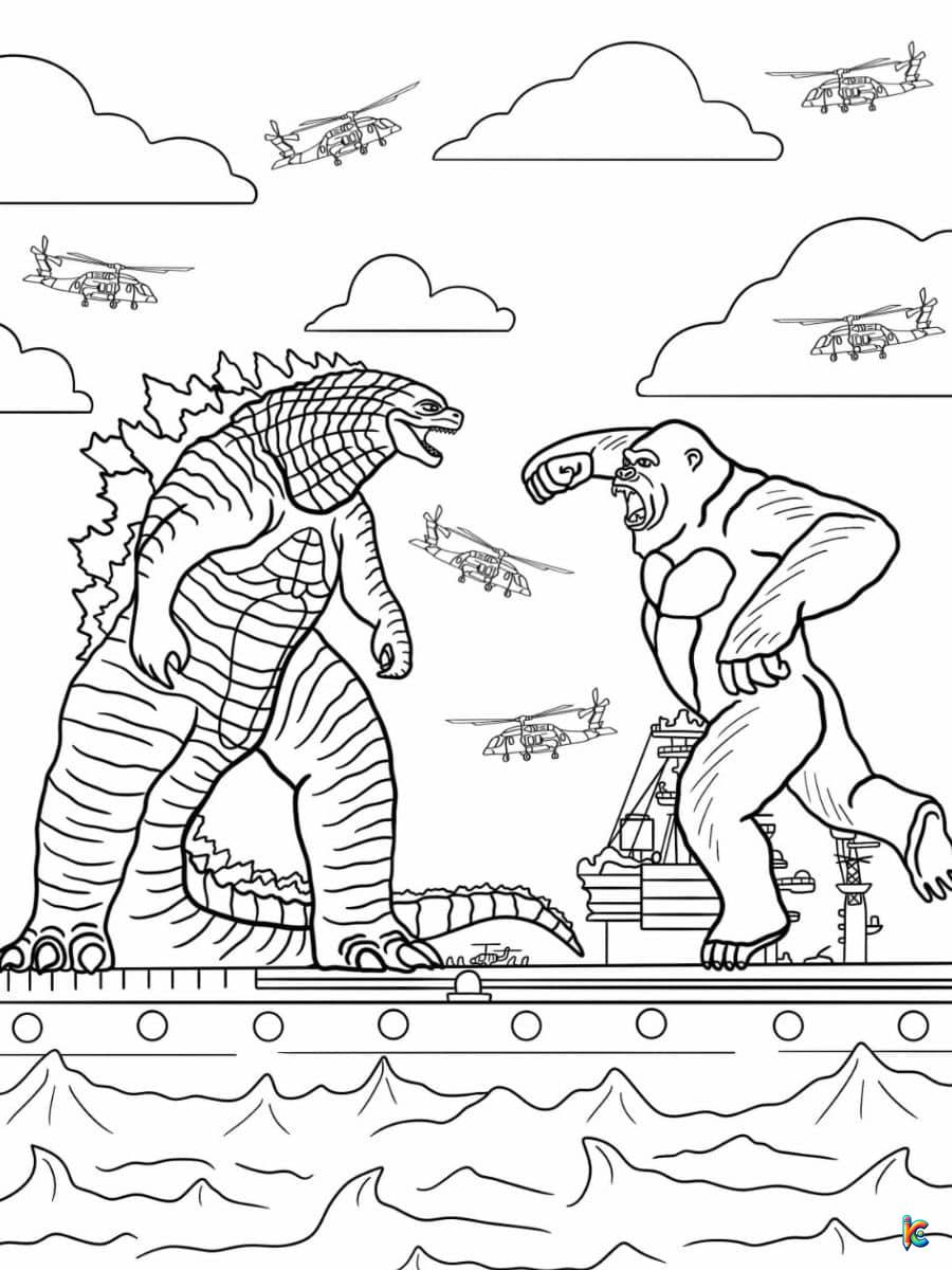 godzilla vs king kong coloring page