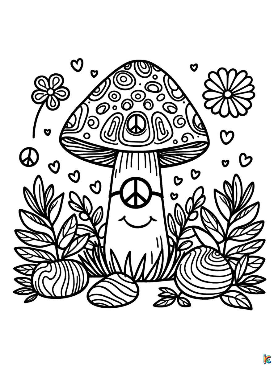 hippie mushroom coloring pages for kids