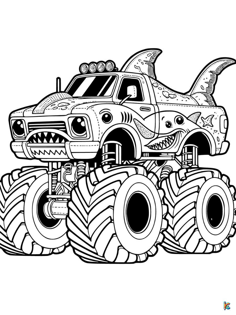 megalodon shark monster truck coloring pages free
