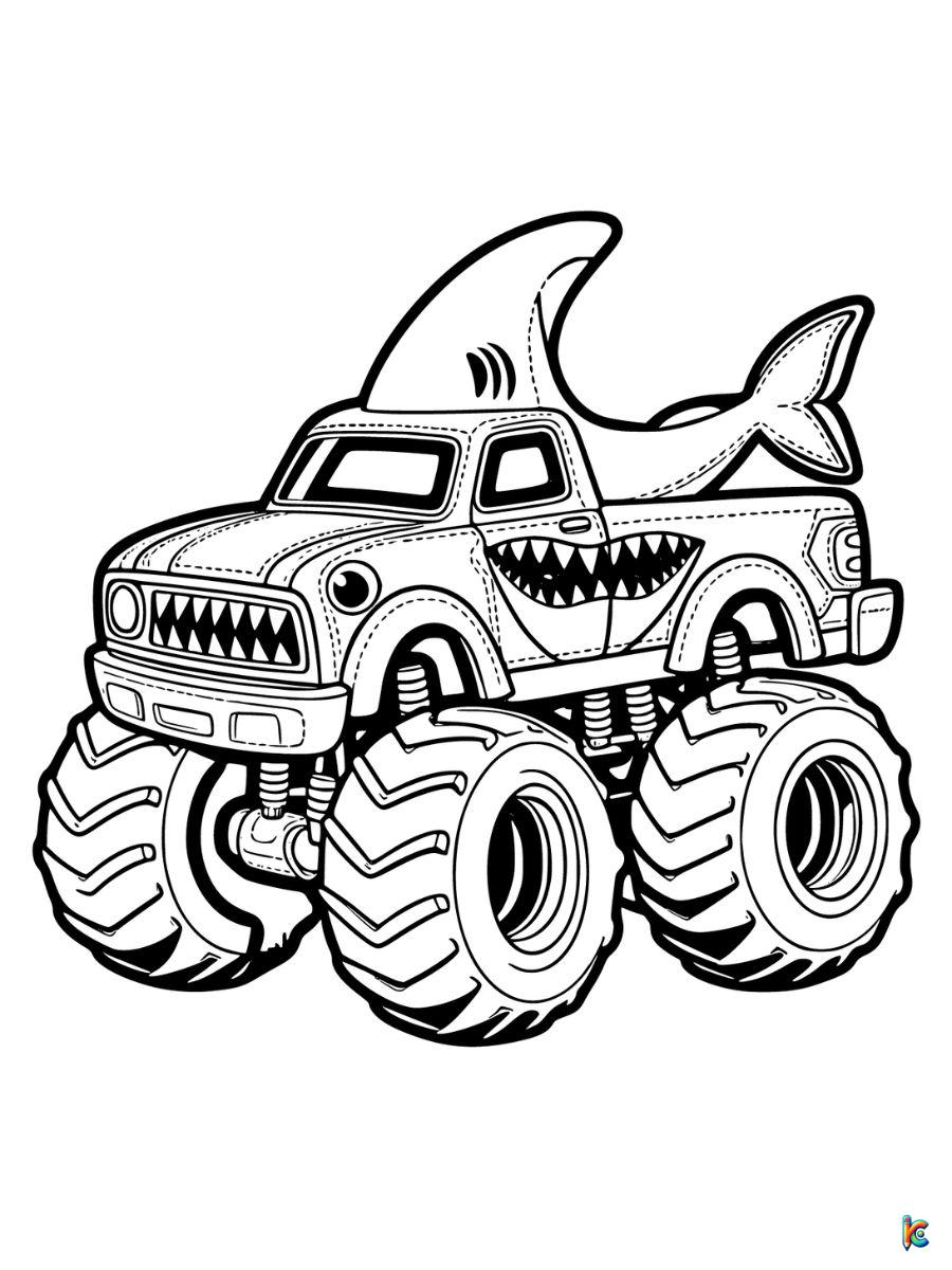 megalodon shark monster truck coloring pages