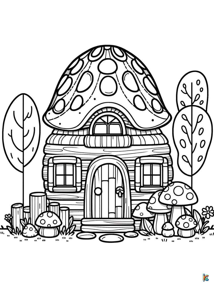 mushroom house coloring page printable