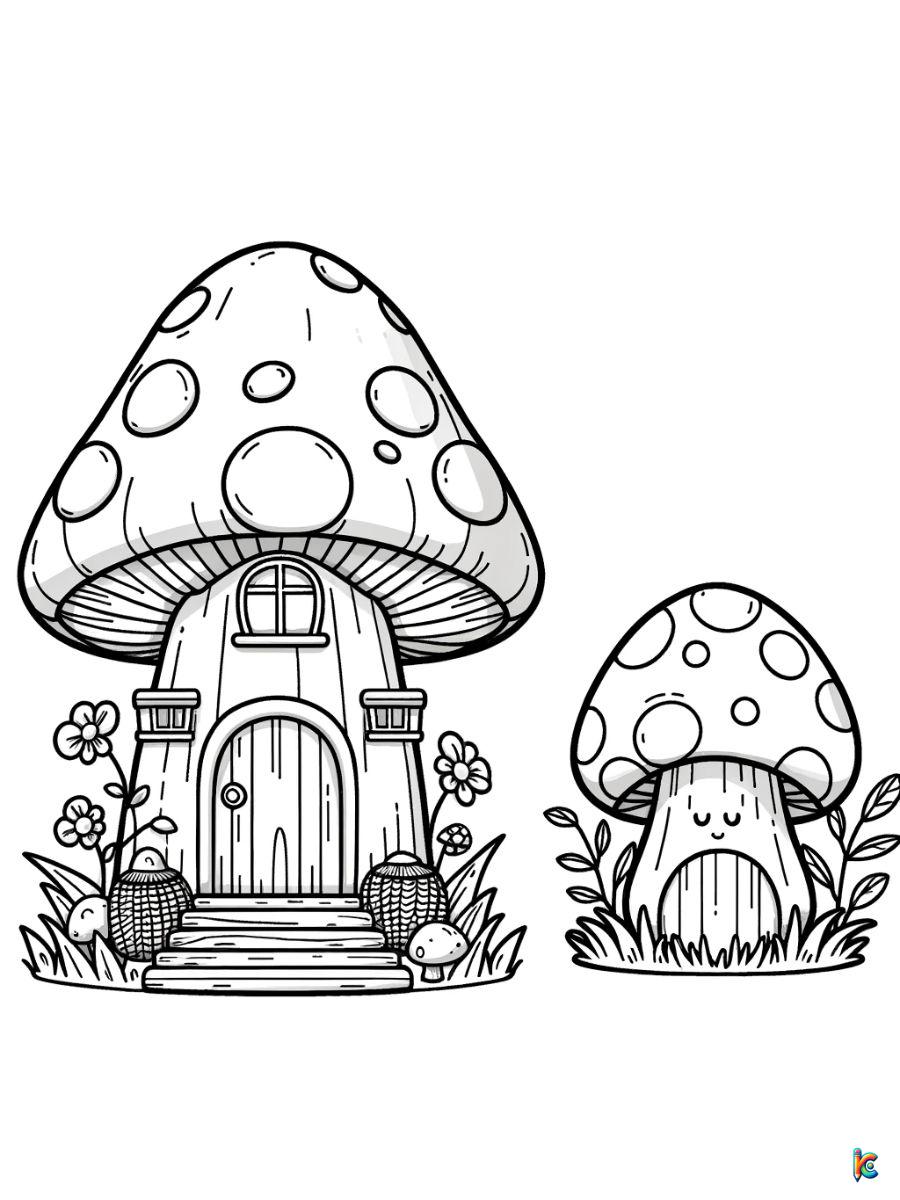 mushroom house coloring page