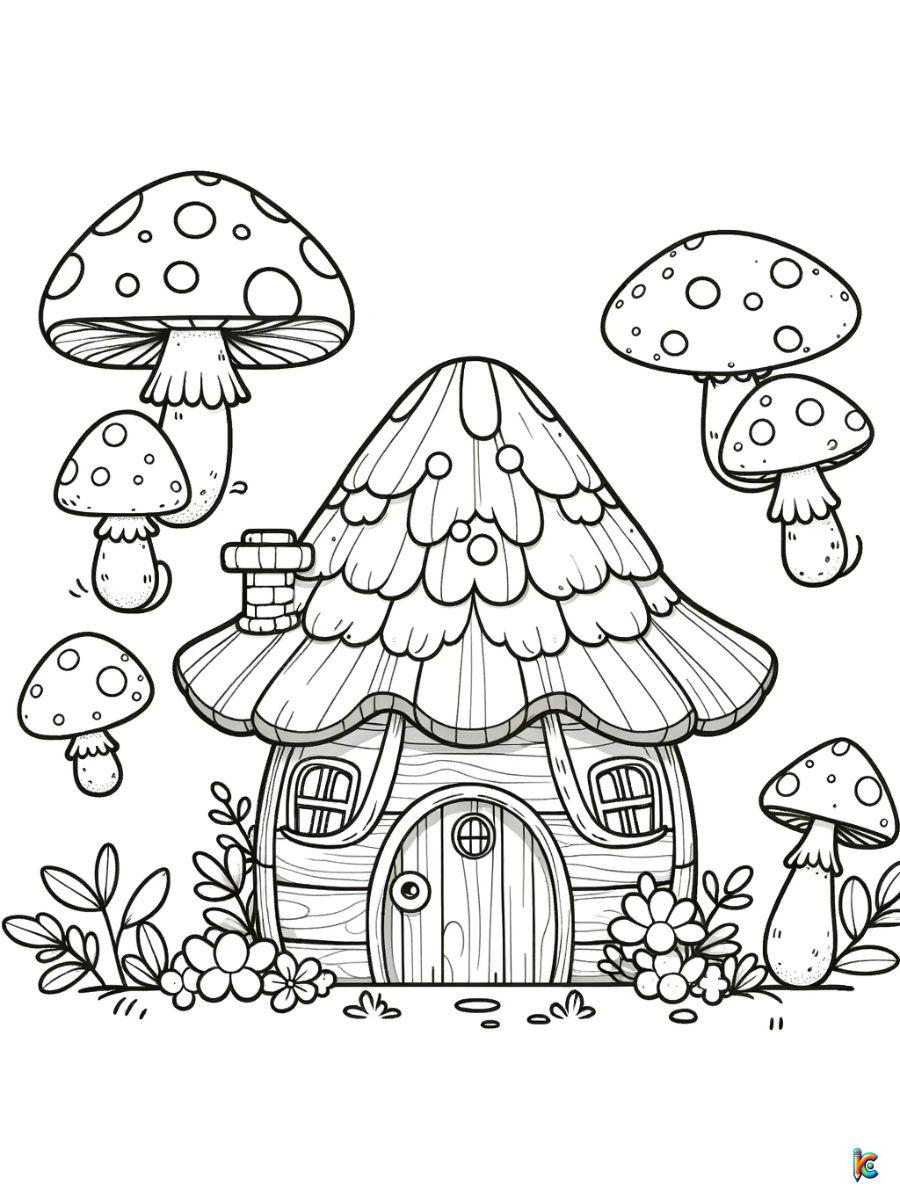 mushroom houses coloring pages