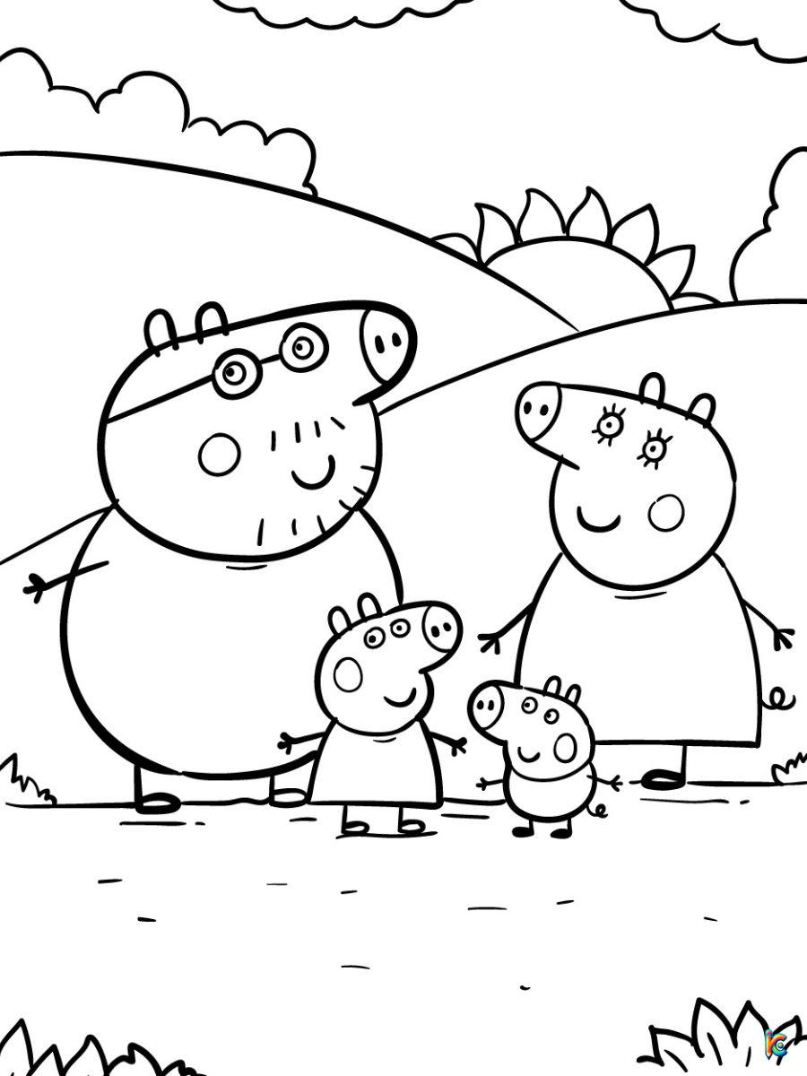 peppa pig and family coloring page