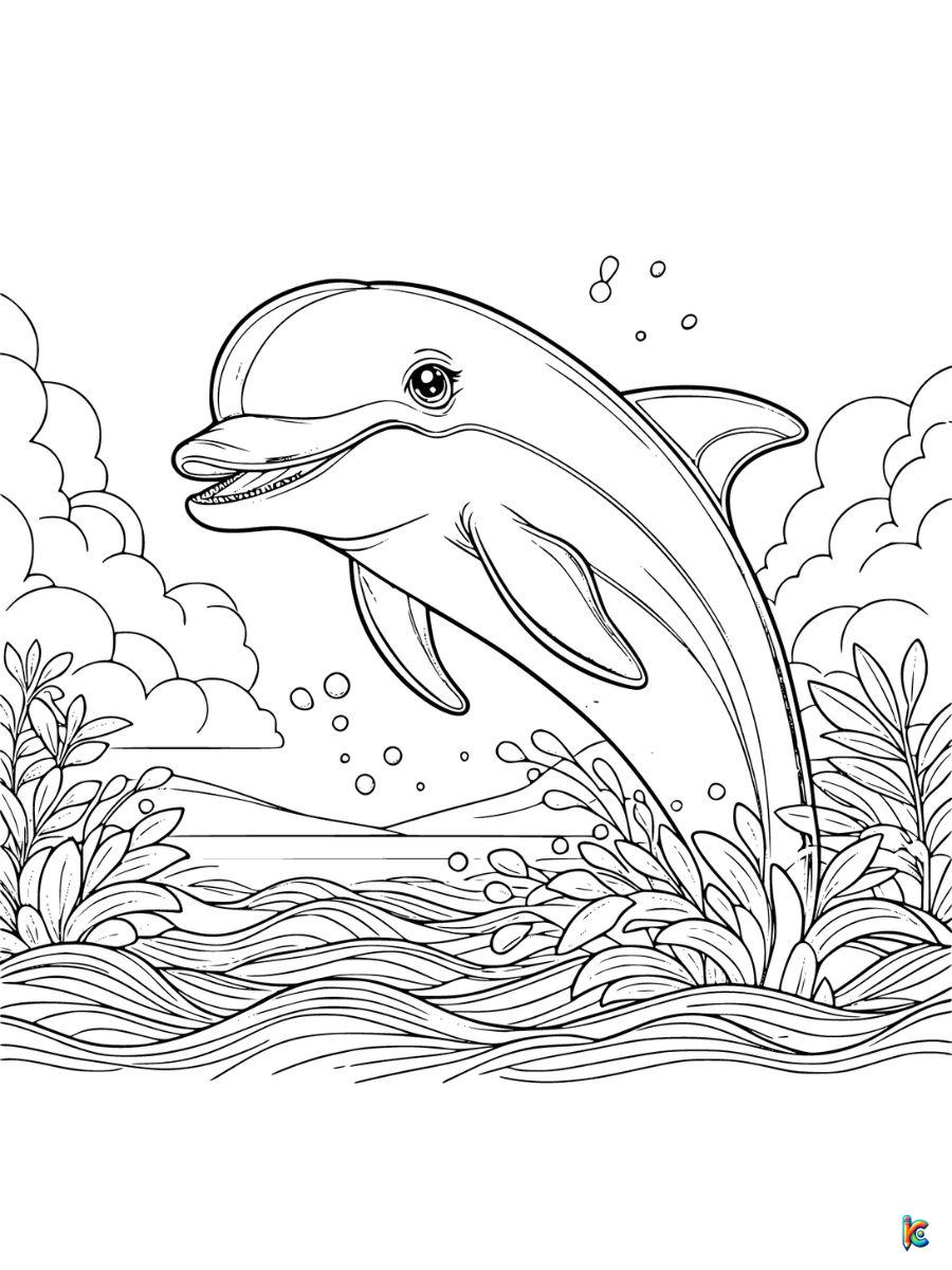 realistic dolphin in a wave coloring pages