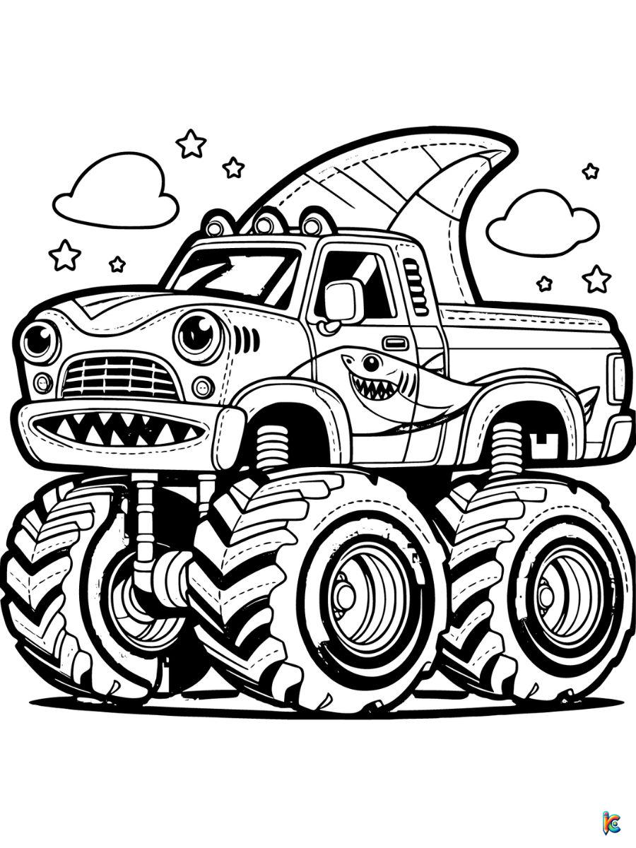 shark monster truck coloring pages printable
