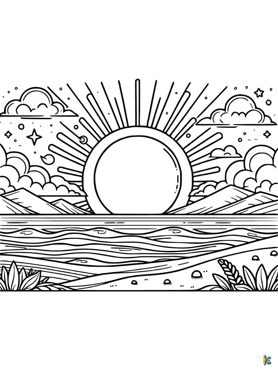 sunset beach coloring page