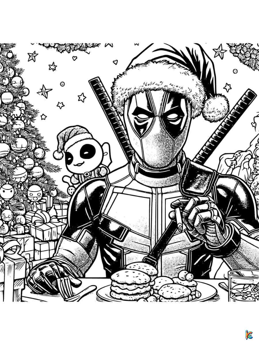 Christmas Deadpool Coloring Page