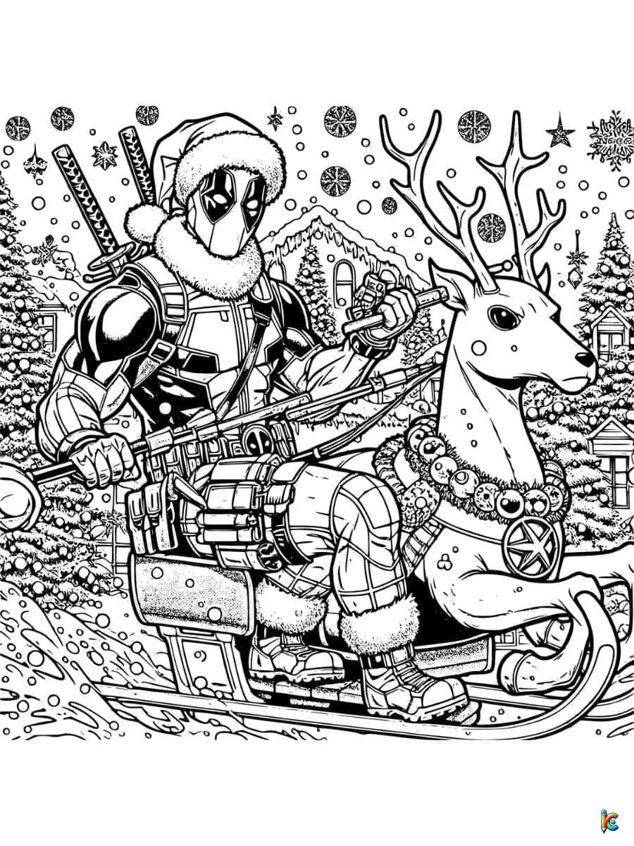 Christmas Deadpool Coloring Pages