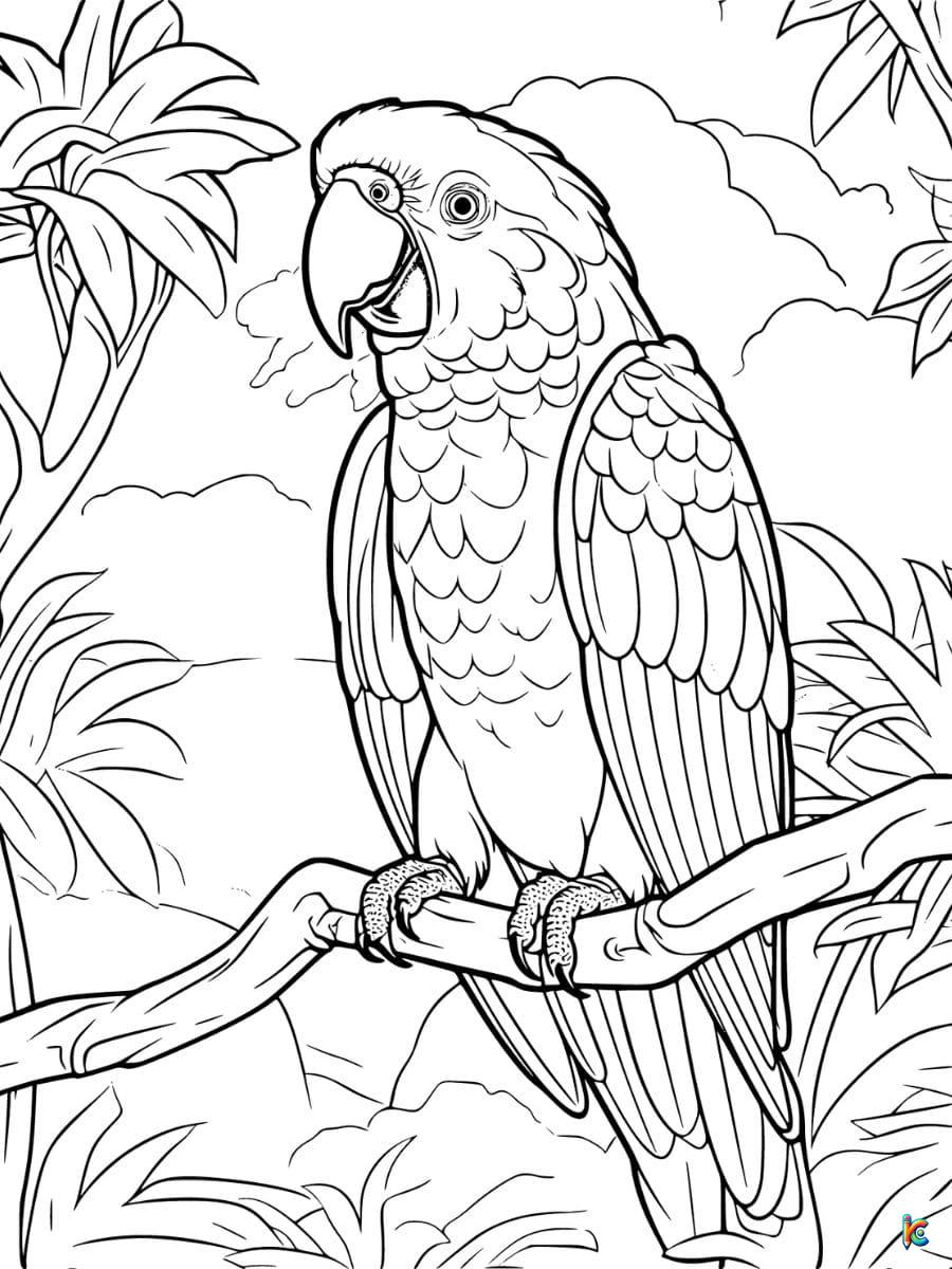 Realistic Parrot Coloring Page free