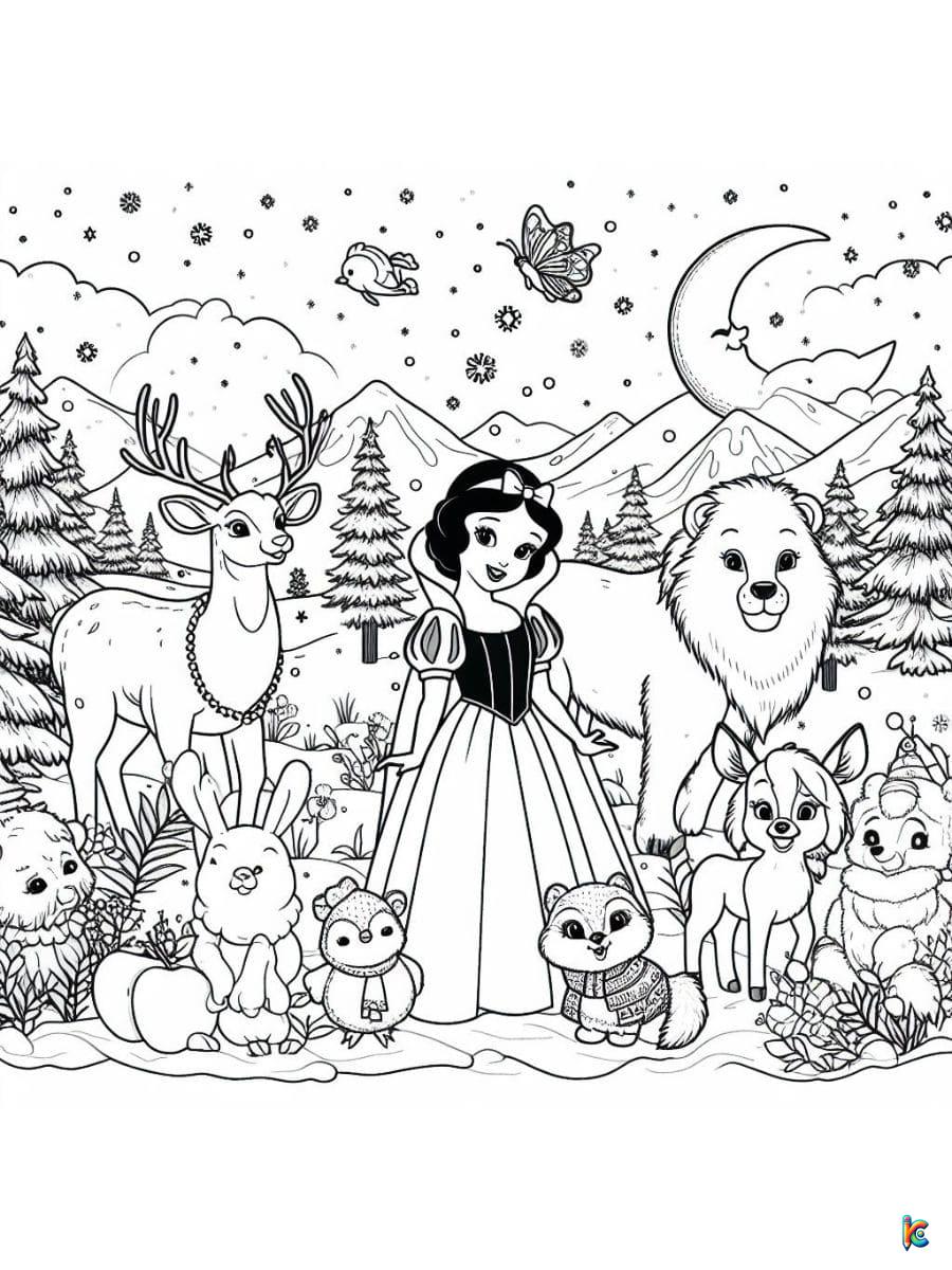 Snow White and Animals Coloring Pages