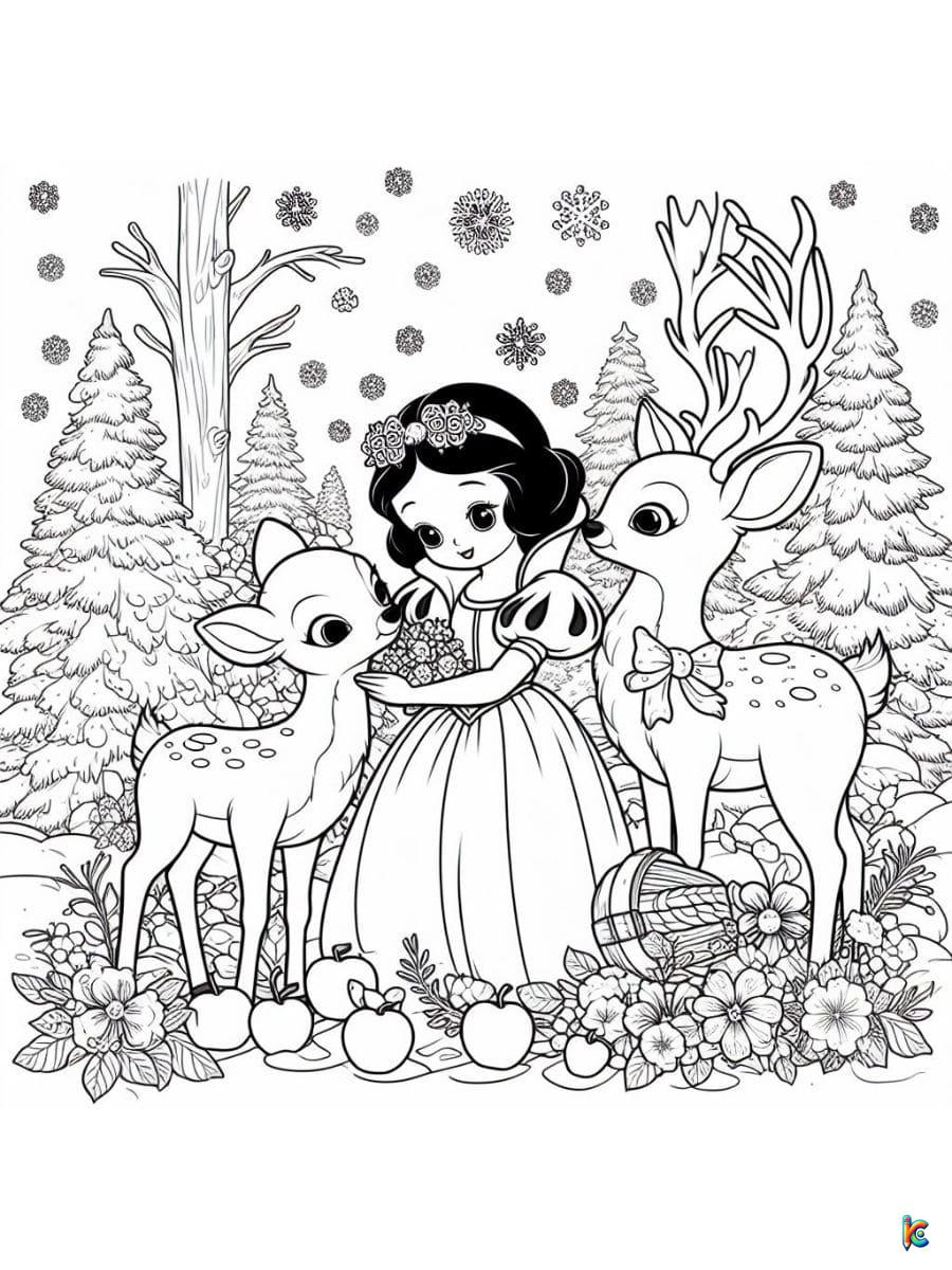 Snow White and Deer Coloring Pages
