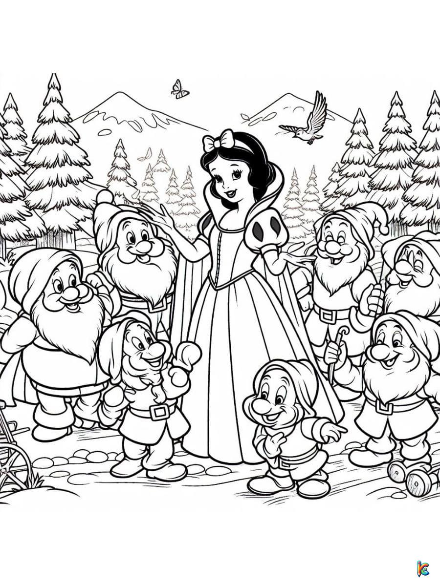 Snow With With Seven Dwarfs on Jungle Coloring Pages