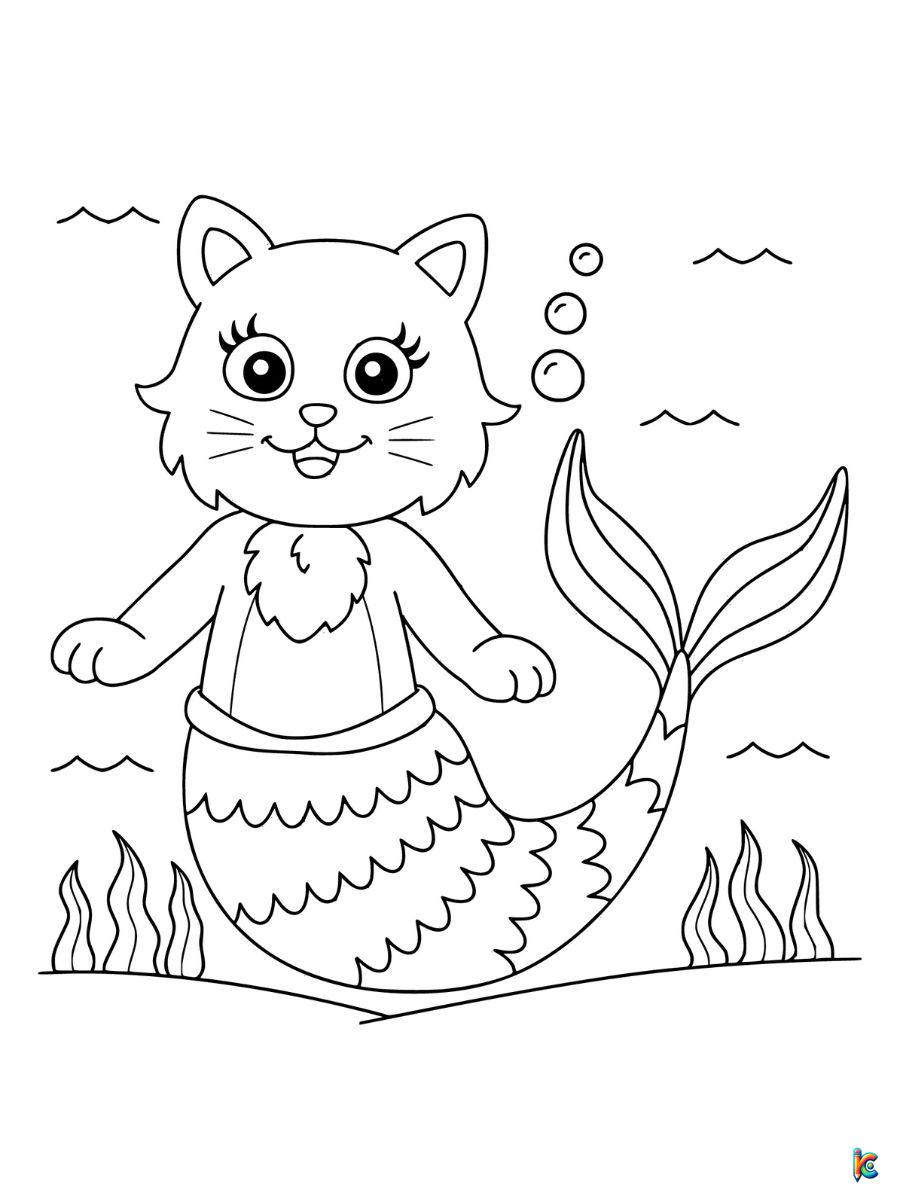 cat mermaid coloring page