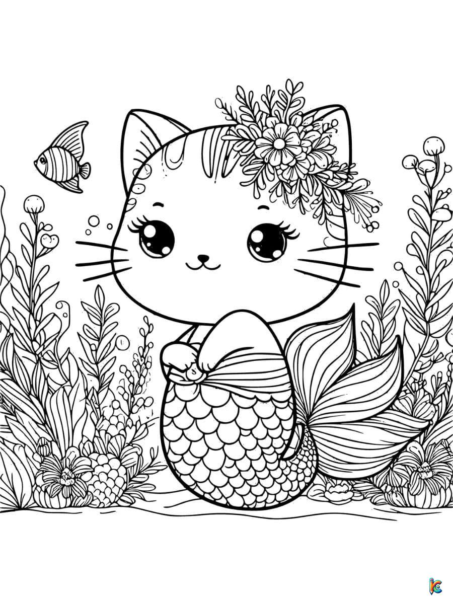 cat mermaid coloring pages