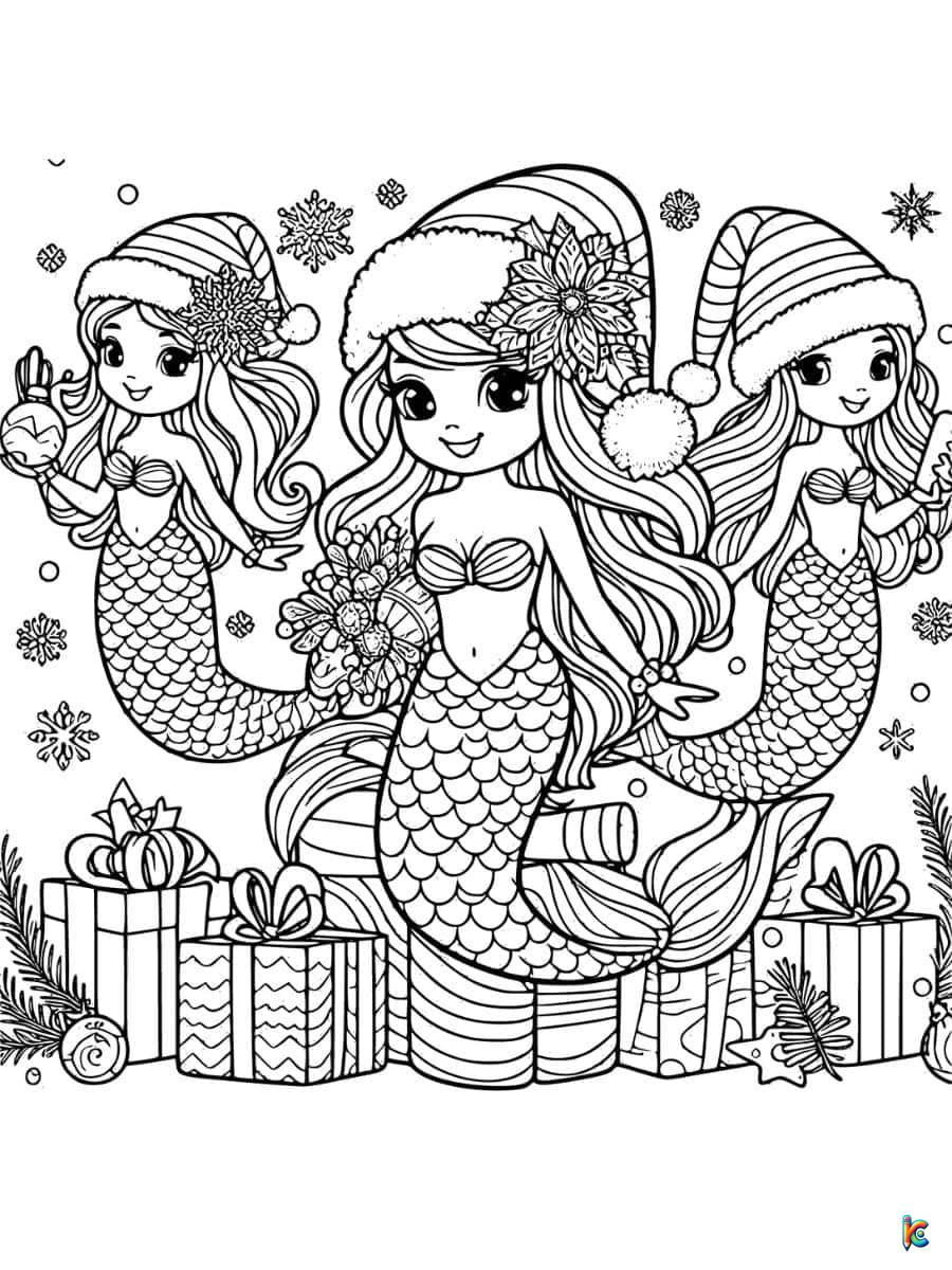 christmas mermaid coloring page