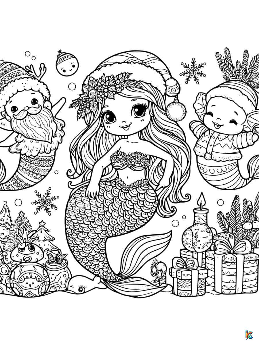 christmas mermaid coloring pages