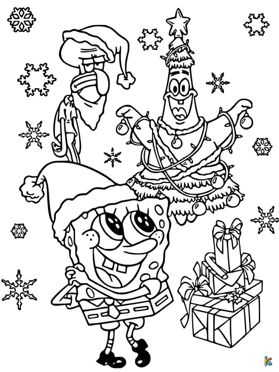 christmas spongebob coloring page free printable
