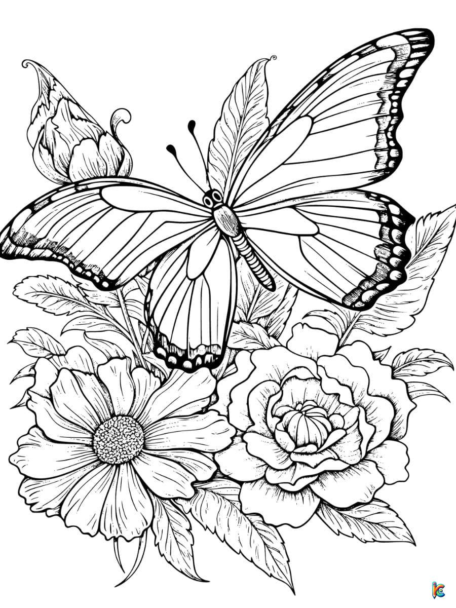 coloring pages butterfly and flowers