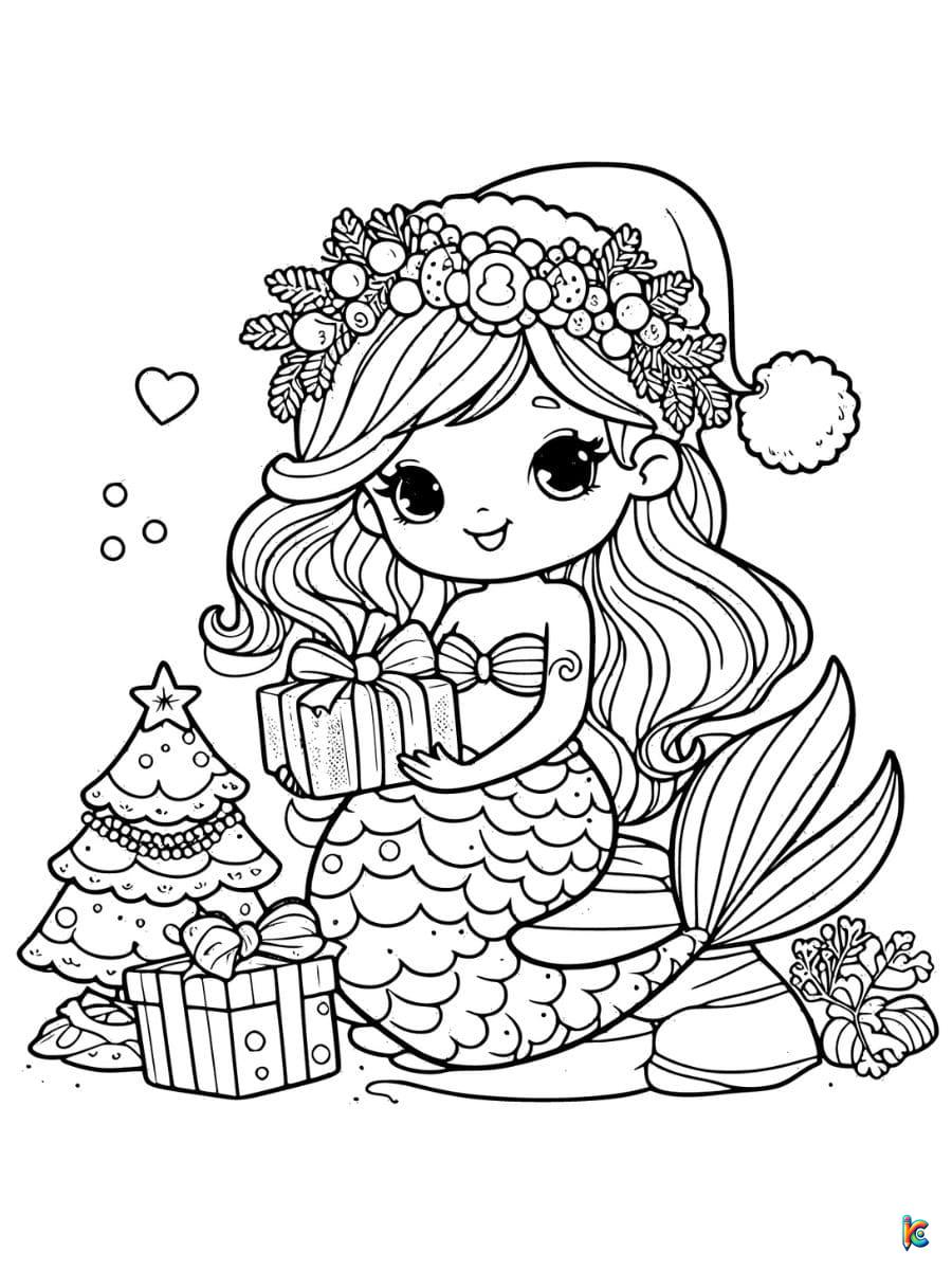 coloring pages christmas mermaid