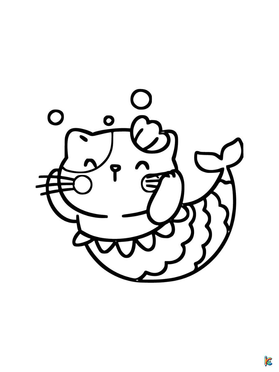 coloring pages mermaid cat