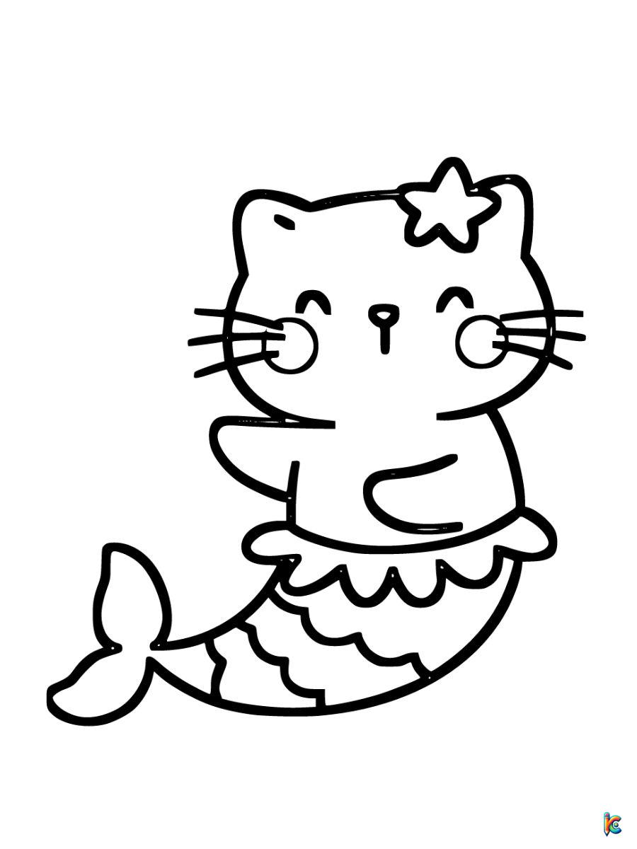 cute mermaid cat coloring pages