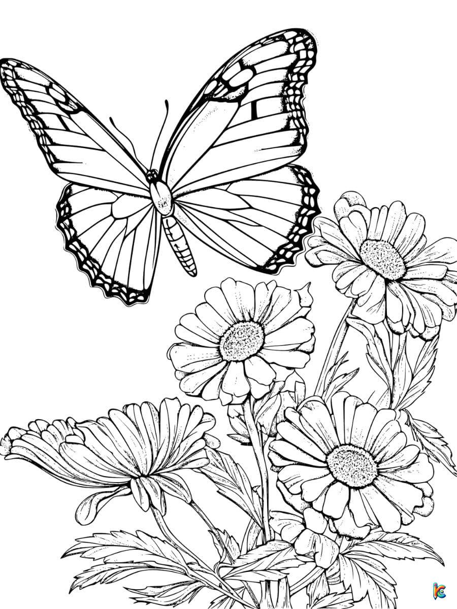 flowers with butterflies coloring pages