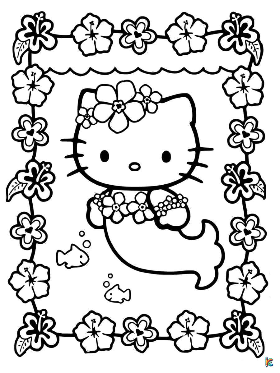 hello kitty coloring page mermaid