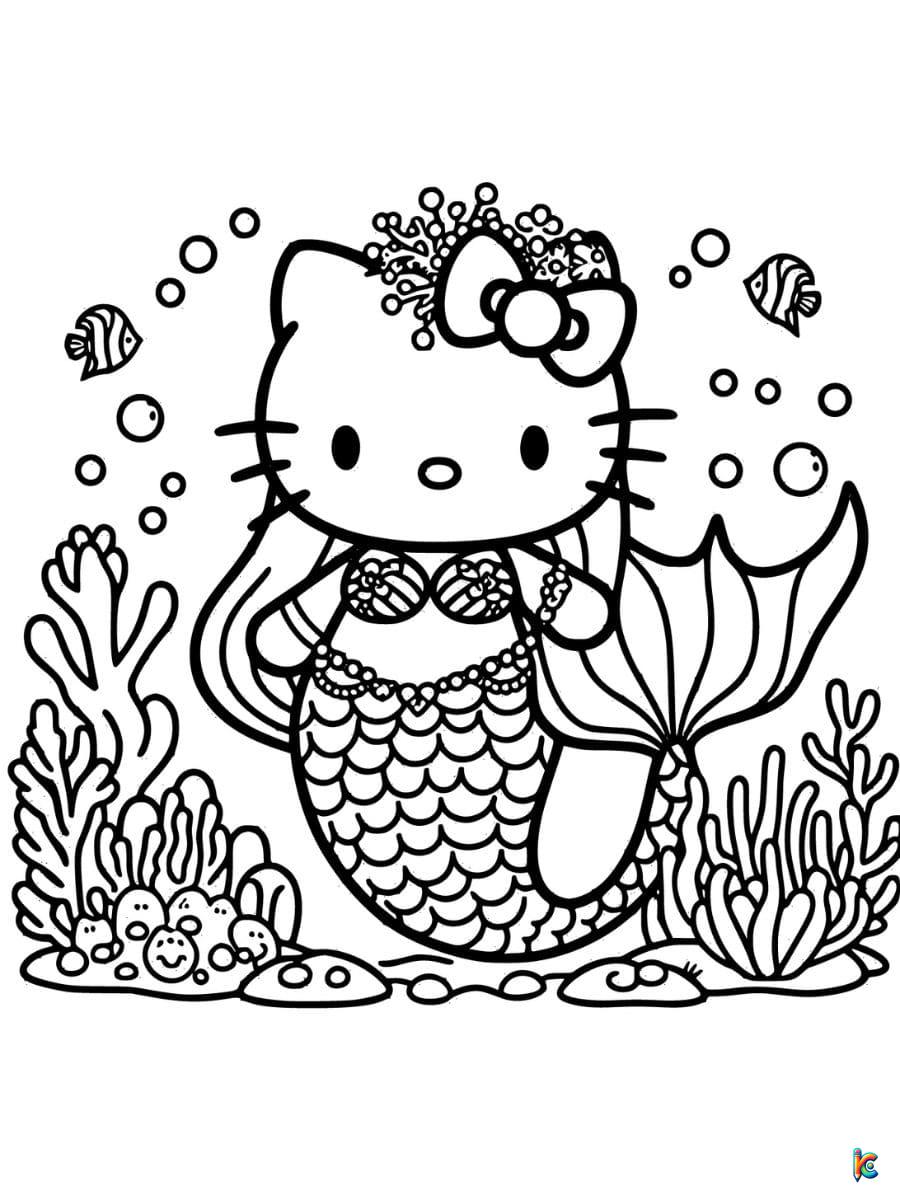 hello kitty coloring pages mermaid