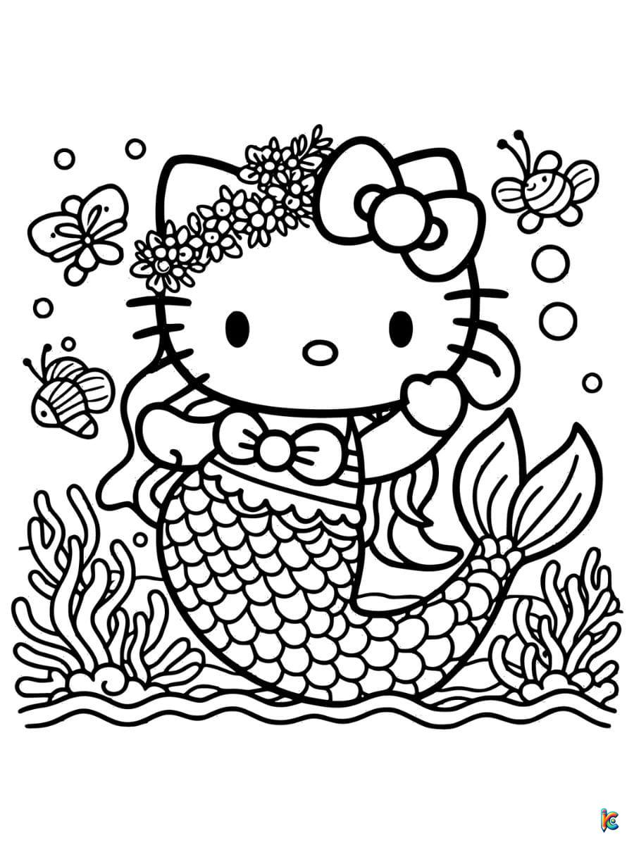 hello kitty mermaid coloring page